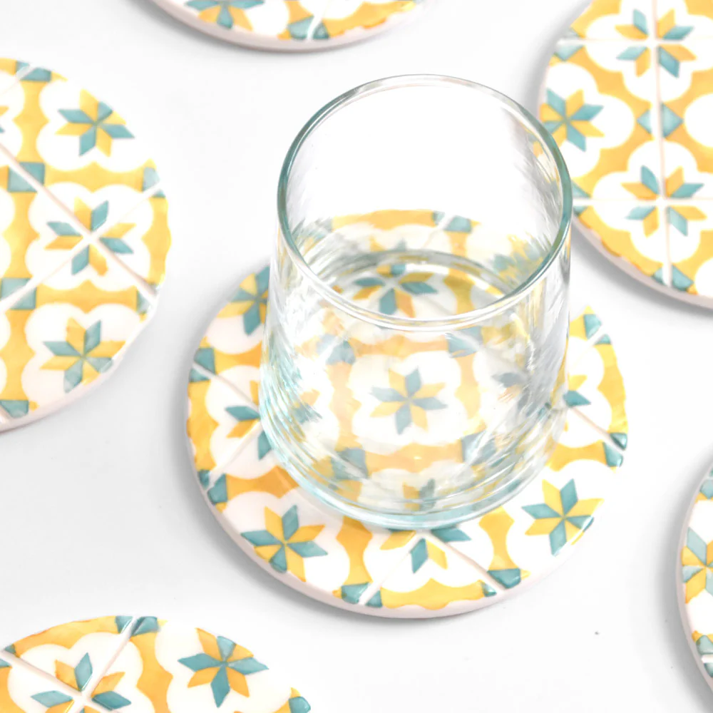 Dessous de verre | Jaune & Vert Azulejos - Image 6